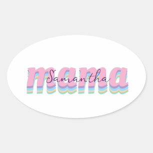 Mothers day custom kids name MAMA gift Oval Sticker