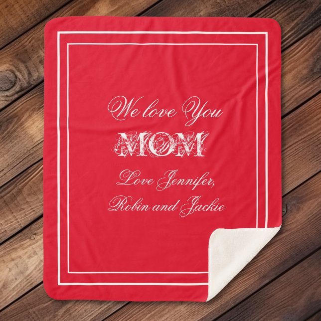 Mother's Day Customised Names Gorgeous Chic Red Sherpa Blanket (Mother's Day Customized Names (add preferred names) Gorgeous Chic Red Sherpa Blanket.)