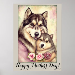 Mothers day Cute Alaskan Malamute Dog Mum Poster