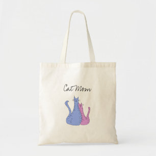 Mother's Day Cute Cat Mum Blue Pink Tote Bag