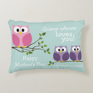 Mothers Day - Cute Owls Decorative Cushion