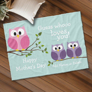 Mothers Day - Cute Owls Fleece Blanket