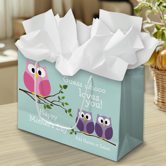 Mothers Day - Cute Owls Large Gift Bag (Custom Mother's Day Gift Bag)