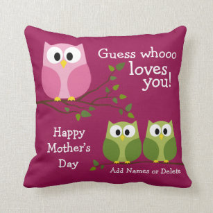Mothers Day - Cute Owls - Whooo loves you burgundy Cushion