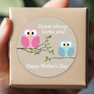Mothers Day - Cute Owls - Whooo loves you Classic Round Sticker