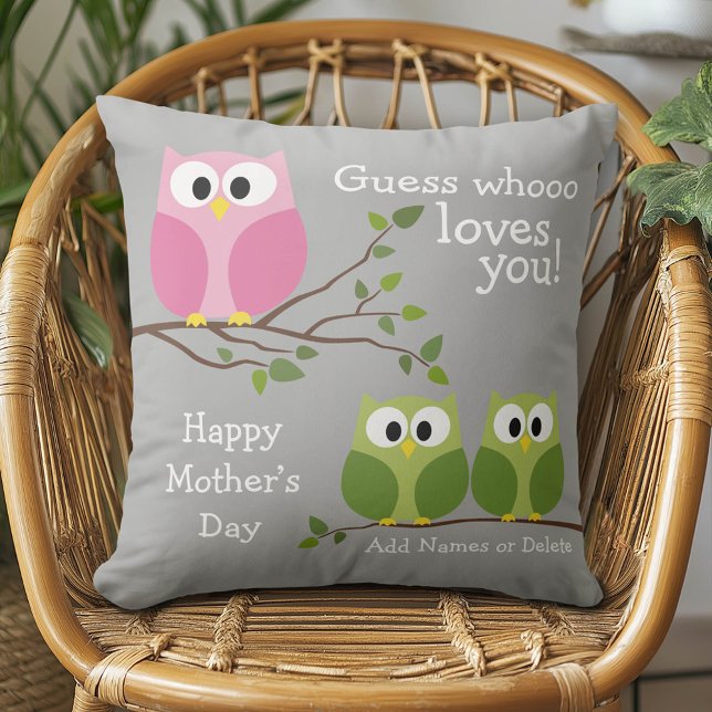 Mothers Day - Cute Owls - Whooo loves you Cushion (Happy Mother's Day Custom Pillow)