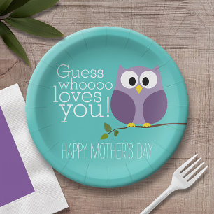 Mothers Day - Cute Owls - Whooo loves you Paper Plate