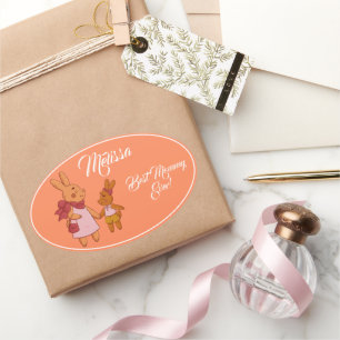 Mother's Day Cute Rabbit.  Oval Sticker