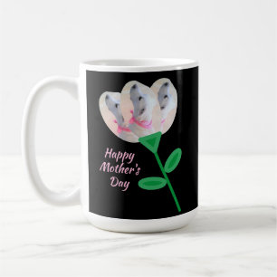 Mother's Day Cute White Puppy Dog Flower Black Coffee Mug