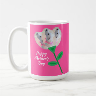 Mother's Day Cute White Puppy Dog Flower Hot Pink Coffee Mug