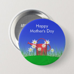 Mothers Day Daisies and Watering Can 7.5 Cm Round Badge