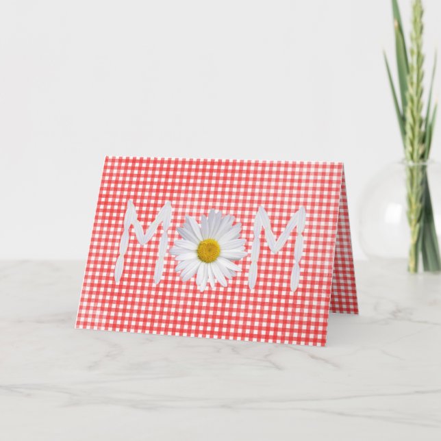 Mother's Day daisy on red and white gingham Card (Front)