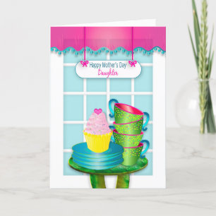 Mother's Day, daughter,Window and Cupcake and Cups Card