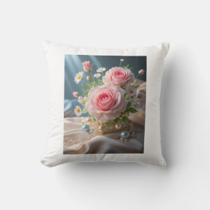 Mothers day Delicate pink roses and white daisies  Cushion
