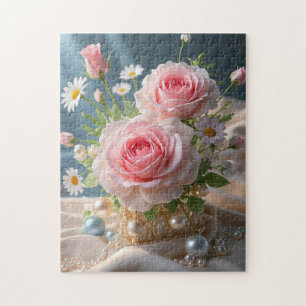 Mothers day Delicate pink roses and white daisies  Jigsaw Puzzle