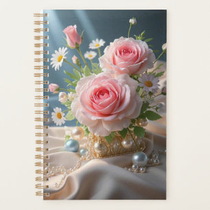 Mothers day Delicate pink roses and white daisies Planner