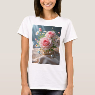 Mothers day Delicate pink roses and white daisies  T-Shirt
