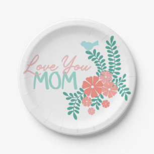 Mother's day design, love you mum text paper plate