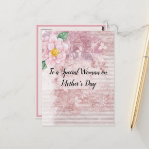 Mother's Day Distressed Vintage Pink Green Flowers Postcard