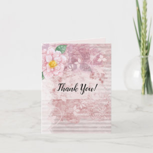 Mother's Day Distressed Vintage Pink Green Flowers Thank You Card