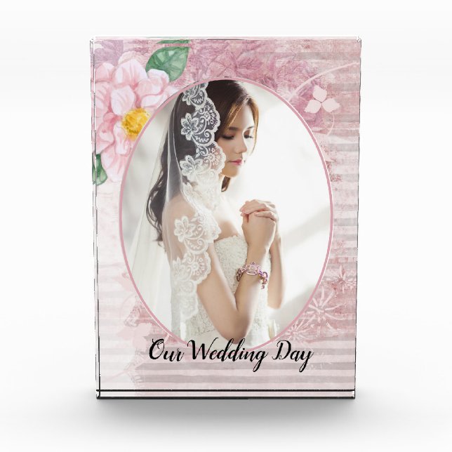 Mother's Day Distressed Vintage Pink Photo Wedding Block (Front)