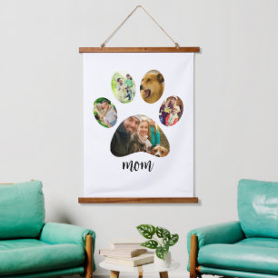 Mothers Day Dog mum   5 Paw Print Photo Collage Hanging Tapestry