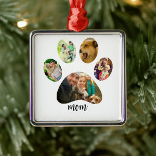 Mothers Day Dog mum 5 Paw Print Photo Collage Metal Ornament