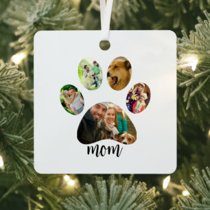 Mothers Day Dog mum 5 Paw Print Photo Collage Metal Tree Decoration