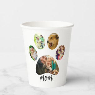 Mothers Day Dog mum   5 Paw Print Photo Collage Paper Cups
