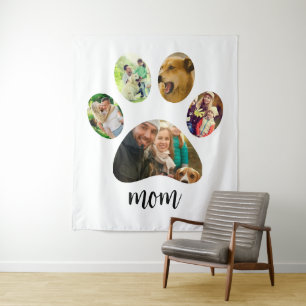 Mothers Day Dog mum 5 Paw Print Photo Collage Tapestry
