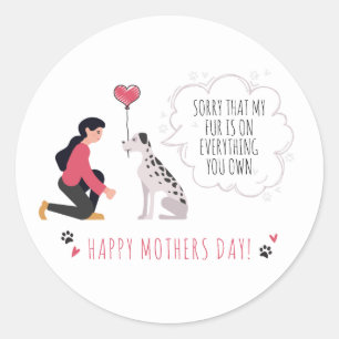 Mothers Day Dog Mum Funny Paws Love Heart Classic Round Sticker