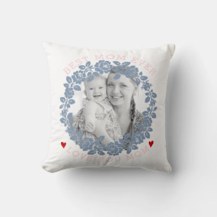 Mothers Day dusty blue rose wreath pink photo Cushion