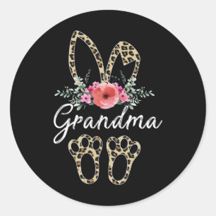 Mother's Day Easter For Grandma Leopard Bunny Flor Classic Round Sticker