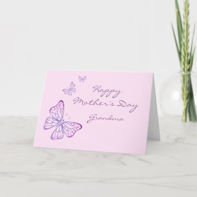 Mother's Day Elegant Garden Butterflies Pink Card (Front)