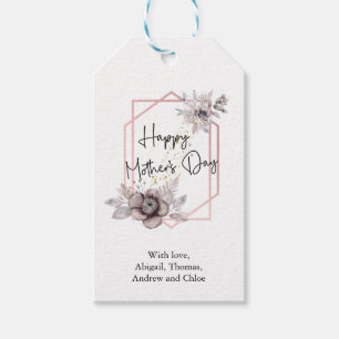 Mother's day Elegant Grey Pink Floral Personalised Gift Tags