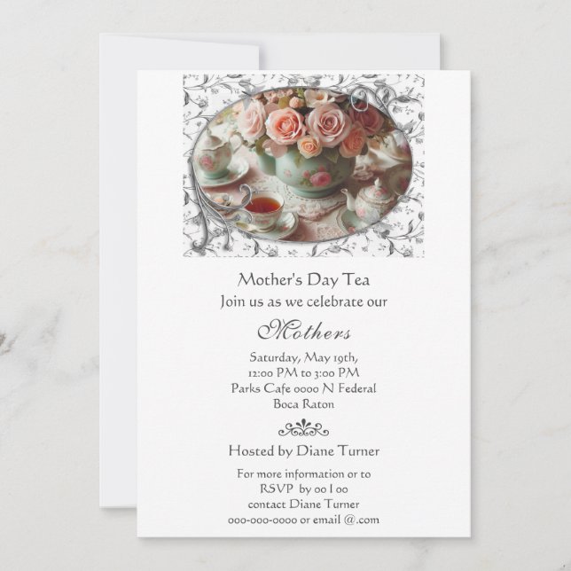 Mother's Day Elegant Tea Party  Invitation (Front)