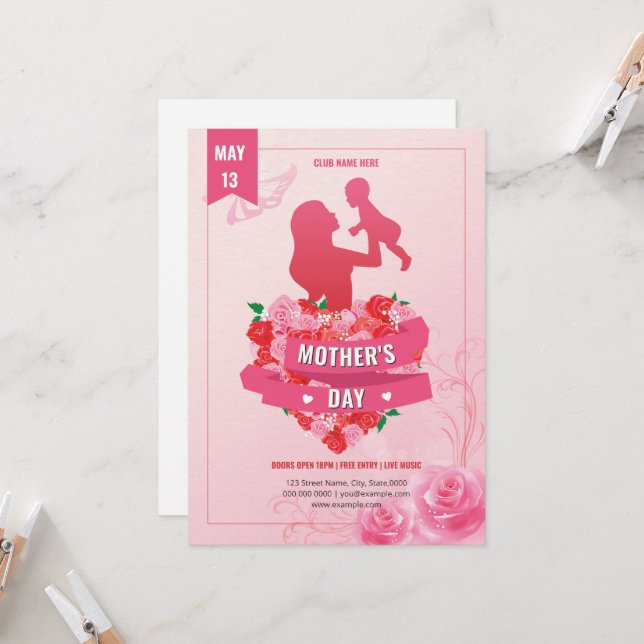 Mothers Day Event Invitation Flyer Template (Front/Back In Situ)