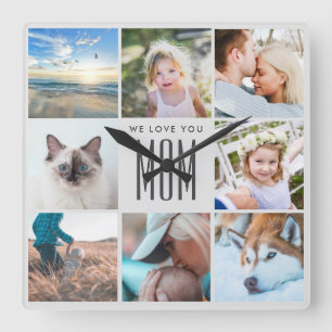Mother's Day Family Memories Photo Collage Square Wall Clock
