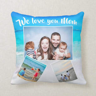 Mothers Day Family Photo Scattered Beach Theme Cushion