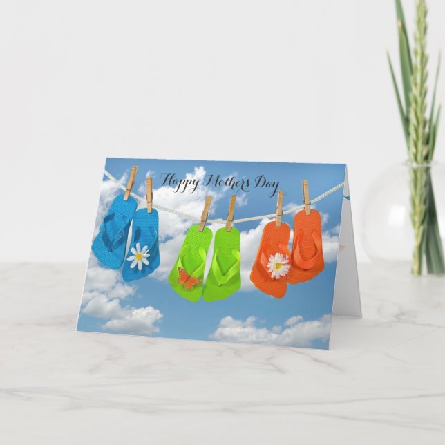 Mother's Day-flip-flops hanging on a clothesline Card (Front)