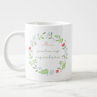 Mother's day floral green superhero mum large coffee mug