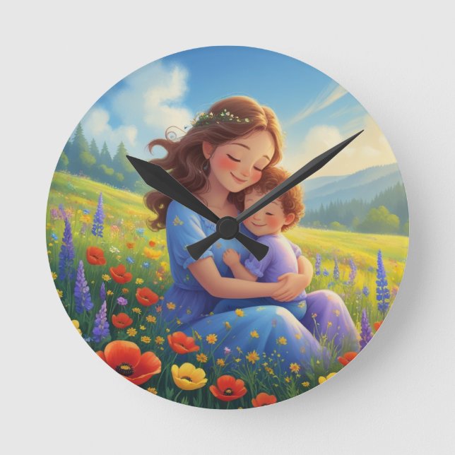Mothers Day Floral Sweet And Cute Customisable Round Clock (Front)