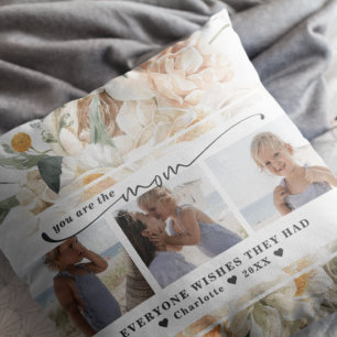 Mother's Day   Floral Three Photo Collage  Cushion
