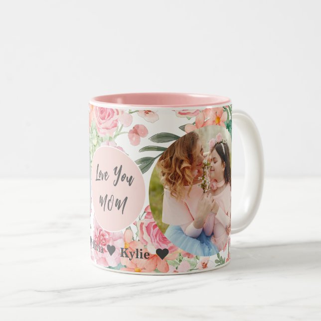 Mother's Day | Floral Three Photo Collage  Two-Tone Coffee Mug (Front Right)