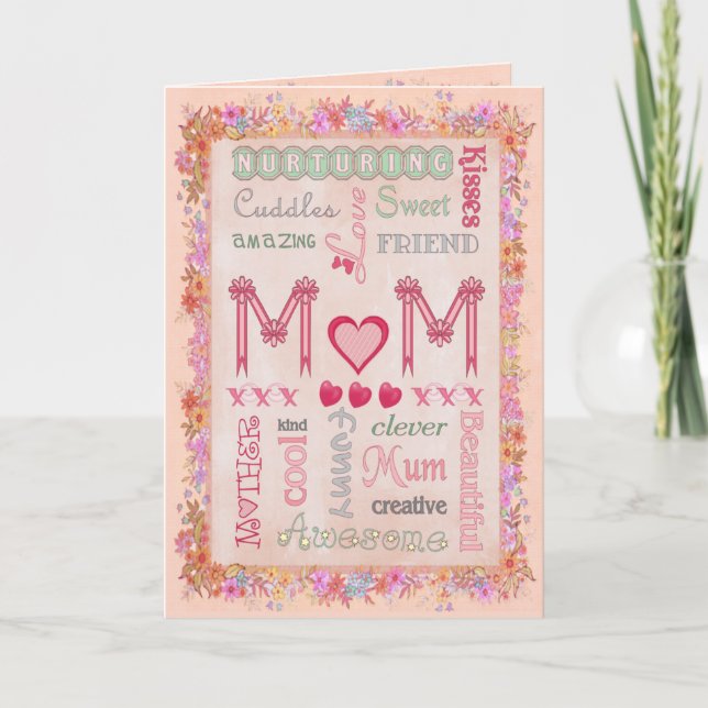Mothers Day Floral Typography Greeting Card (Front)