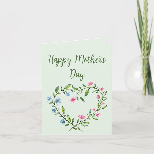 Mother's Day floral wreath loveheart Thank You Card (Front)