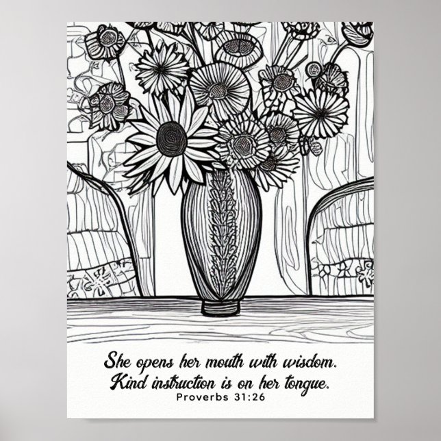 Mother's Day Flower Line Drawing Scripture Poster (Front)