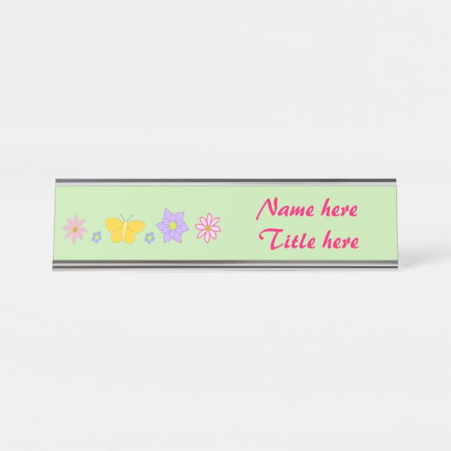 Mothers Day Flowers and Butterflies Custom Desk Name Plate (Front)