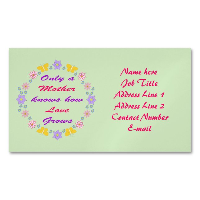 Mothers Day Flowers and Butterflies Custom Magnetic Business Card (Front)