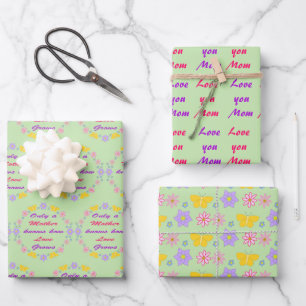 Mothers Day Flowers and Butterflies Custom Wrapping Paper Sheet